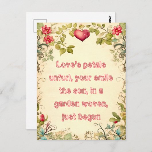 VINTAGER GARTENHERZRAHMEN MIT SCHNELLER LIEBE POSTKARTE (Vorne/Hinten)