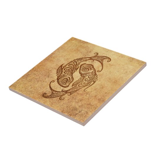 Vintager gealterter Fisch-Tierkreis Fliese (Seite)