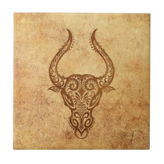 Vintager gealterter Stier-Tierkreis Fliese
