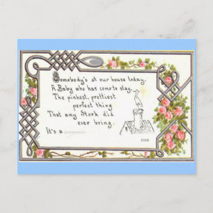 Vintager Geburt Mitteilung-Storch auf Kamin Ankündigungspostkarte