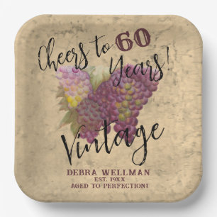 Vintager Geburtstag auf 60 Jahre Weinthema Pappteller