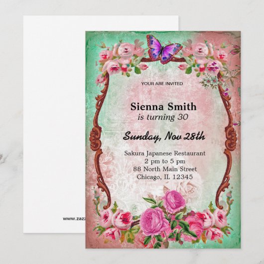 Vintager Geburtstag Einladung (Vorne/Hinten)