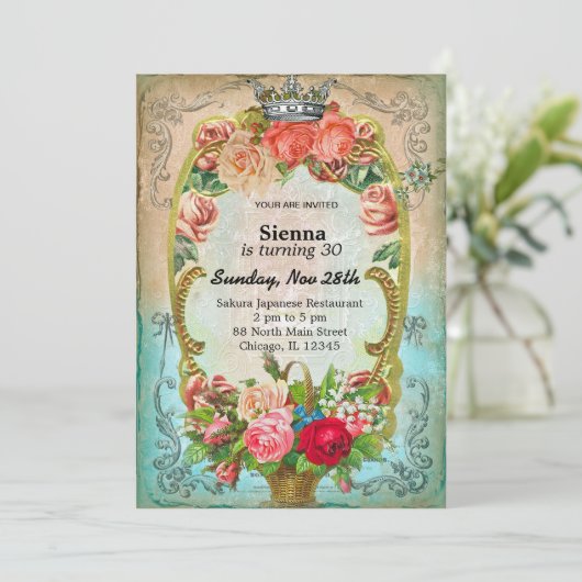 Vintager Geburtstag Einladung (Stehend Vorderseite)