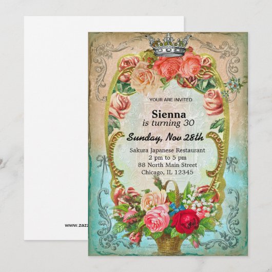 Vintager Geburtstag Einladung (Vorne/Hinten)