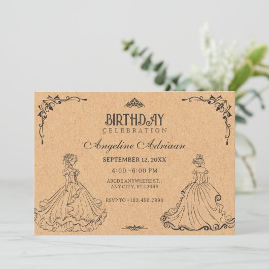 Vintager Geburtstag Einladung (Stehend Vorderseite)