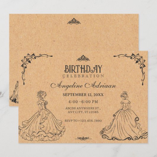 Vintager Geburtstag Einladung (Vorne/Hinten)