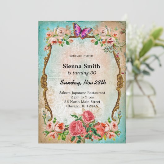 Vintager Geburtstag Einladung (Stehend Vorderseite)