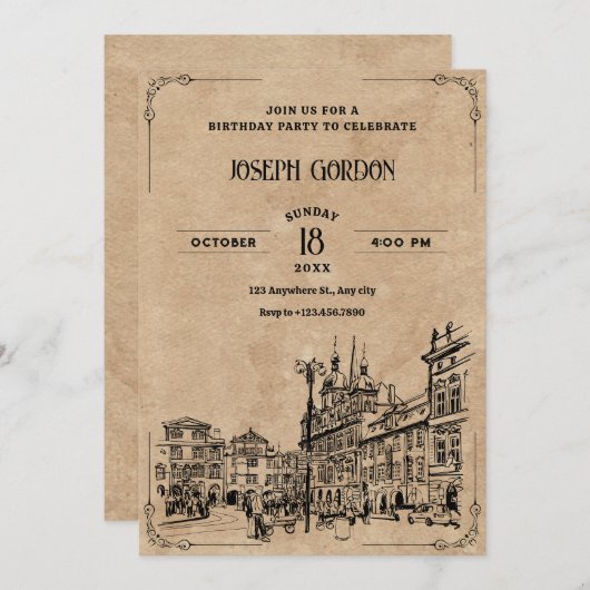 Vintager Geburtstag Einladung (Vorne/Hinten)
