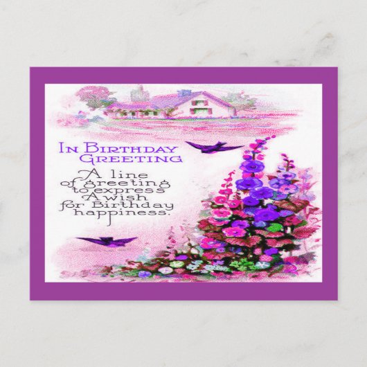 Vintager Geburtstag Gruß mit Blume Postkarte (Vorderseite)