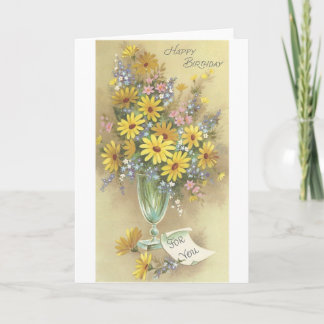 Vintager Geburtstag mit Blume in Vase Karte