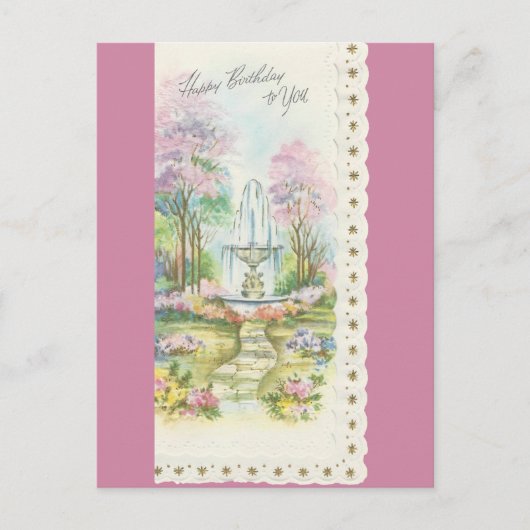 Vintager Geburtstag mit Brunnen Postkarte (Vorderseite)