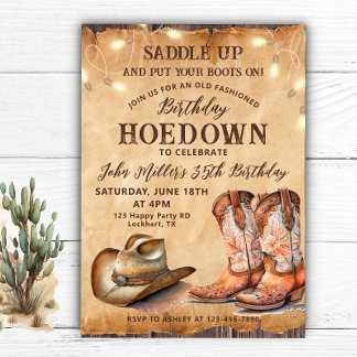 Vintager Geburtstag mit Cowboy Boots & Hut Einladung