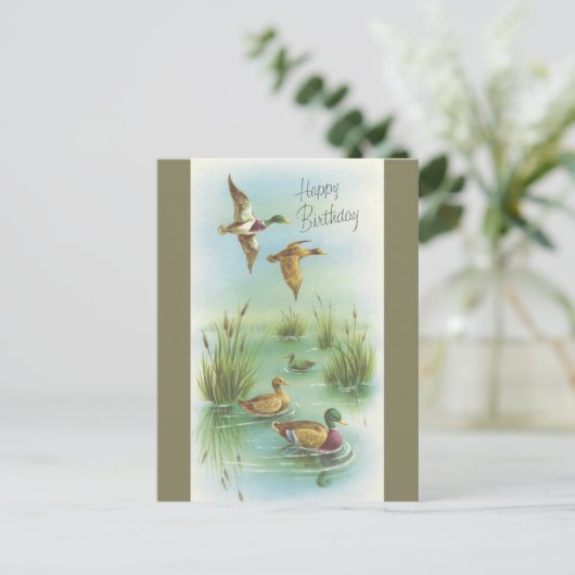 Vintager Geburtstag mit Enten Postkarte (Stehend Vorderseite)