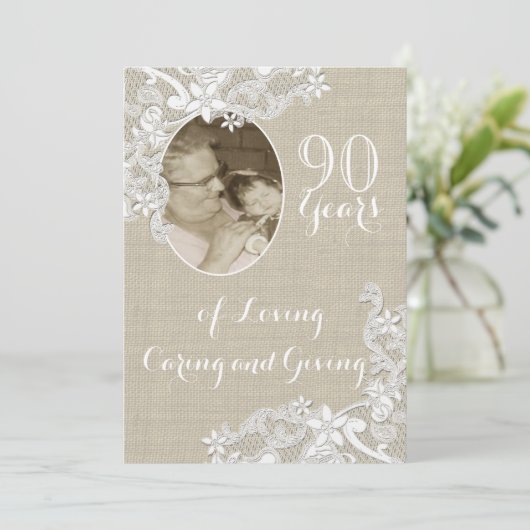 Vintager Geburtstag mit Foto Einladung (Stehend Vorderseite)