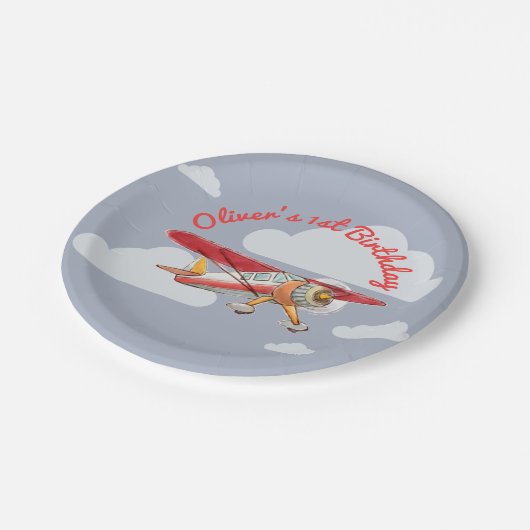 Vintager Geburtstag Pappteller (Schrägansicht)