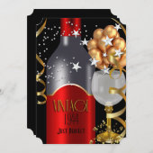 Vintager Geburtstag Party Roter Wein Schwarzes Gol Einladung (Vorne/Hinten)