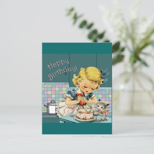 Vintager Geburtstag Postkarte (Stehend Vorderseite)