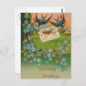 Vintager Geburtstag Postkarte Vögel und Blume (Vorne/Hinten)