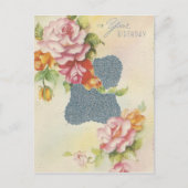 Vintager Geburtstag Rosa Rosen Postkarte (Vorderseite)
