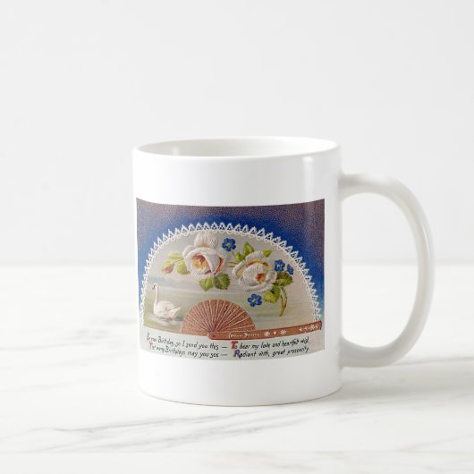 Vintager Geburtstag Swan Blue Postcard Kaffeetasse (Rechts)