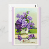 Vintager Geburtstag wünscht Lila Pansy Blume Postkarte (Vorne/Hinten)