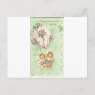 Vintager Geburtstagsballon mit Babys Postkarte