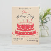Vintager Geburtstagskuchen Einladung (Stehend Vorderseite)