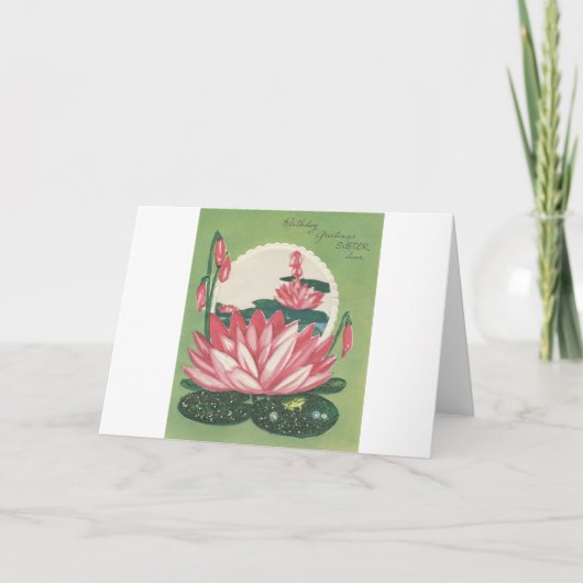 Vintager Geburtstagsschwester mit Lily Pad Karte (Vorderseite)