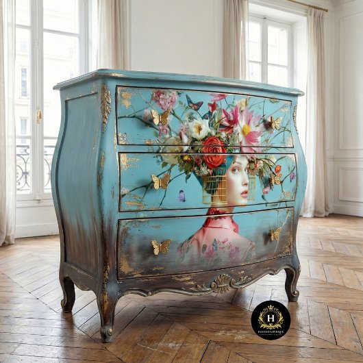 Vintager Geburtszettel mit floraler Entkundung Seidenpapier