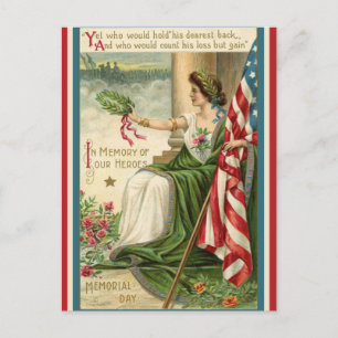 Vintager Gedenktag der Patriotischen Lady Liberty Feiertagspostkarte