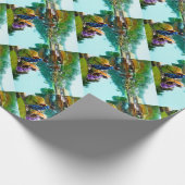 Vintager Geisha durch Teich auf Geschenkpapier (Ecke)