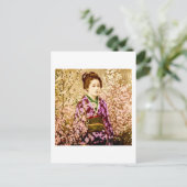 Vintager Geisha Posing in Kirschblüten Postkarte (Stehend Vorderseite)