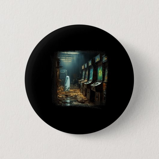 Vintager Geist Halloween Geist in einem abandonier Button (Vorderseite)