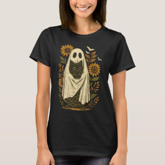 Vintager Geist mit Schwarzer Chat Kunst T-Shirt