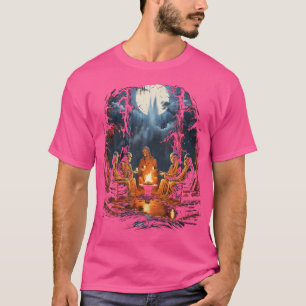 Vintager Geist und Skelett durch Feuer Camping Got T-Shirt