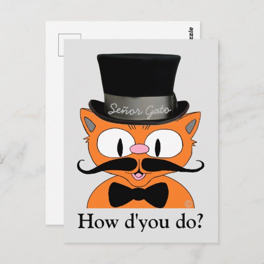 Vintager gekleideter Cartoon Mustache Katzenfreund Postkarte (Vorne/Hinten)