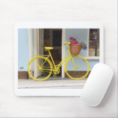 Vintager gelber Fahrrad- und Blumenkorb Mousepad (Mit Mouse)