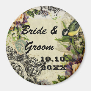 Vintager Gelber Vogelkäfig Save the Date Magnet