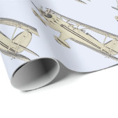 Vintager gelber Waco-Biplane-Stift Zeichnend Geschenkpapier (Rolleneckpunkt)