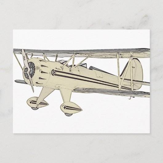 Vintager gelber Waco-Biplane-Stift Zeichnend Postkarte (Vorderseite)