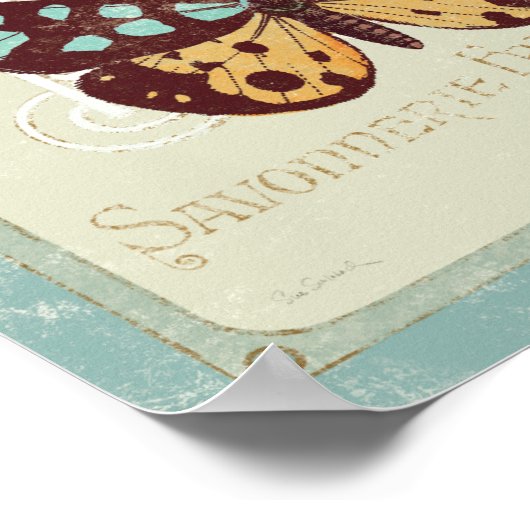 Vintager Gemusterter Schmetterling Poster (Ecke)