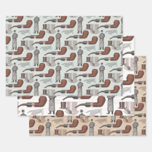 Vintager Gentleman mit Top Hat und Pipe Geschenkpapier Set