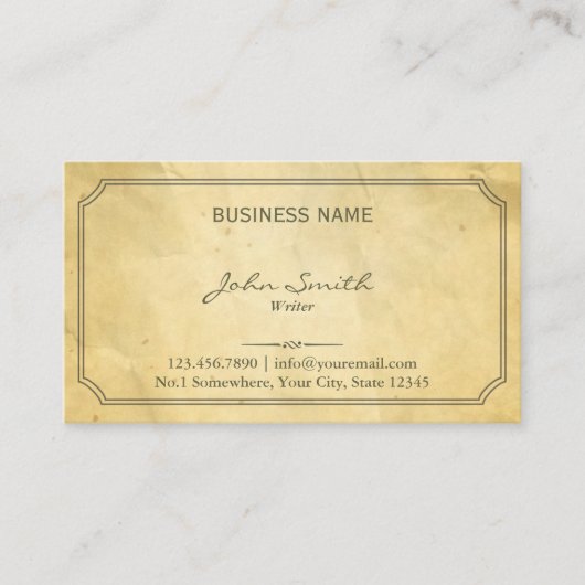 Vintager gerahmter alter Papierverfasser Visitenkarte (Vorderseite)