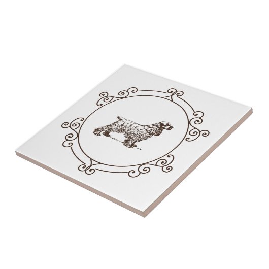 Vintager gerahmter Cocker Spaniel Fliese (Seite)