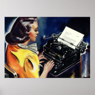 Vintager Geschäfts-Führungskraft-Sekretär Typing Poster