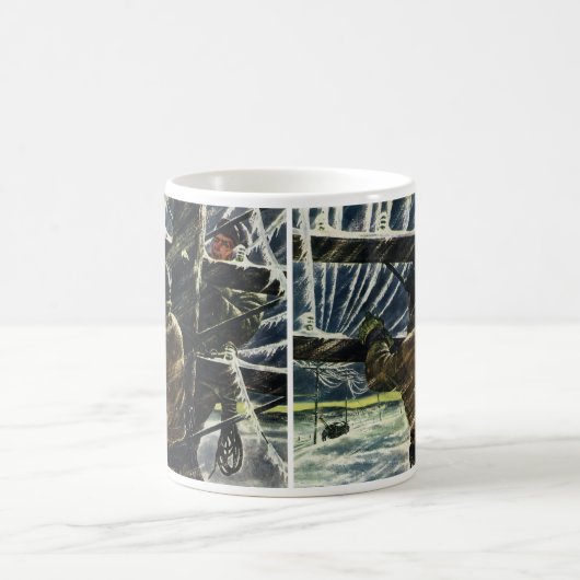 Vintager Geschäftselektriker arbeitet im Schneestu Kaffeetasse (Mittel)
