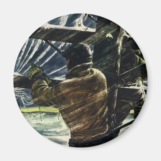 Vintager Geschäftselektriker arbeitet im Schneestu Magnet (Vorne)