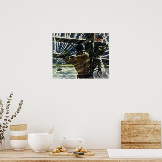 Vintager Geschäftselektriker arbeitet im Schneestu Poster (Küche)