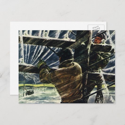 Vintager Geschäftselektriker arbeitet im Schneestu Postkarte (Vorne/Hinten)