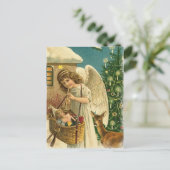 Vintager Gestaltungsangel, Hirsch und Weihnachtsba Feiertagspostkarte (Stehend Vorderseite)